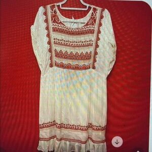 Free People Ivory Dress with Red and Brown Embroidery